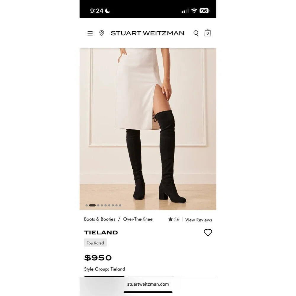 Stuart Weitzman Suede Tieland Boots 8 Black Over The Knee Chunky Block Heel